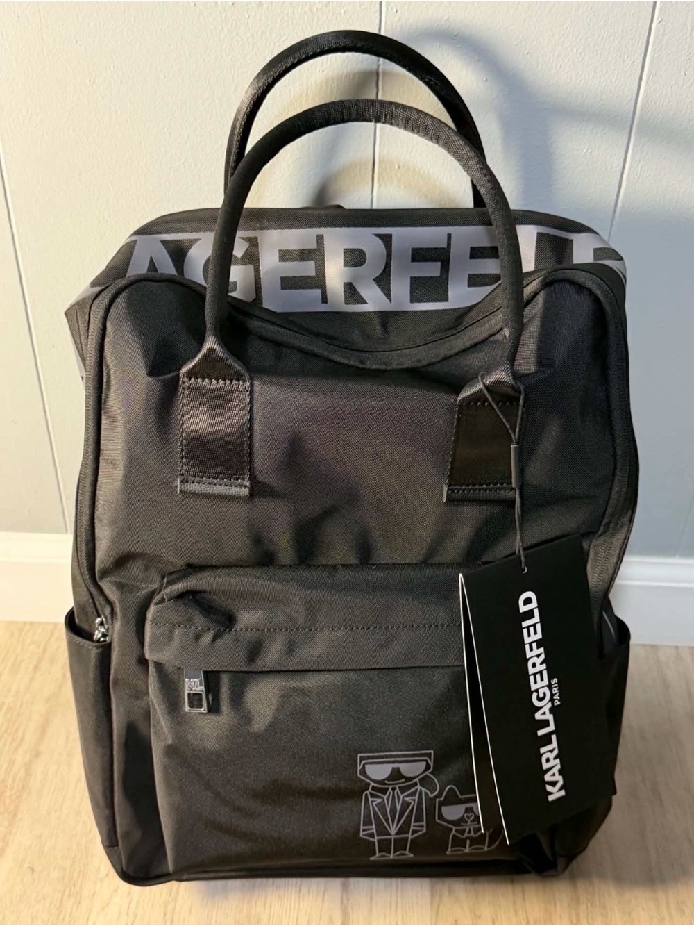 Karl Lagerfeld Black Men's Backpack with Signature Logo Print